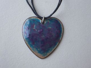 Purple Sea Pendant   Heart Shaped Necklace   Kiln Fired Enamel on 