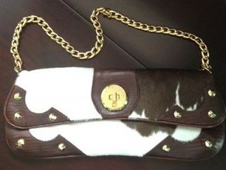   Michael Kors brown leather handbag purse cow gold shoulder tote white