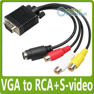 PC Laptop Computer VGA SVGA to 3 RCA S Video AV TV Adapter Converter 