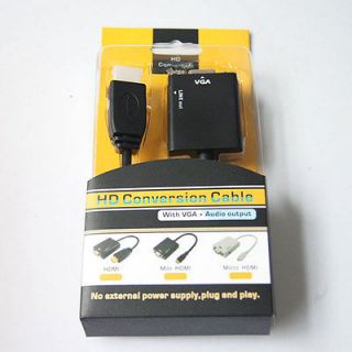 Black HDMI Gold Male to VGA +Audio HD Video Audio Cable Converter 
