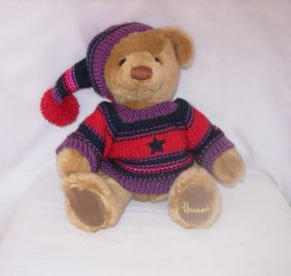 Harrods Plush Stuffed Brown Teddy Bear Animal Knightsbridge Striped 