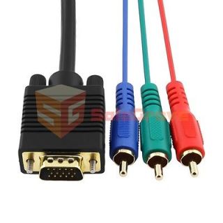 For HDTV DVD Players 6Ft 1.8m Black VGA to 3 RCA Component Cable