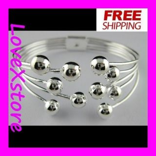 925 Sterling Silver Plated 10 Pearls Cuff Bangle Bracelet Fashion 