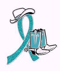   Cancer Cowgirl Cowboy Western Boots Hat Teal Glitter Ribbon Pin New