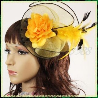   Women Party Fascinator Feather Beads Flower Millinery Hair Clip Hat