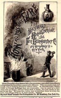 1885 HAYWARD HAND GRENADE FIRE EXTINGUISHER AD