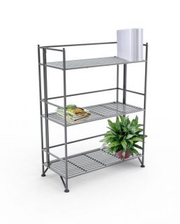 Tra Wide 3 Tier Metal Folding Storage Shelf (Silver)