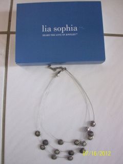 Lia Sophia Necklace 3 Strand Silvertone Round Circles Very CUTE New 