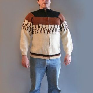 Vtg 70s BIG LEBOWSKI SWEATER S M Cowichan Wool Handmade Mexico Jacket 