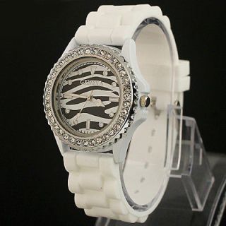   White Gel Silicone Crystal Men Lady Jelly Watch Gifts Stylish, A25 WT