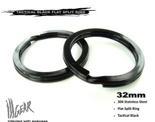   32mm FLAT Stainless Steel Key Chain Split Ring Tactical Black ill Gear