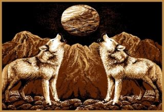   Howling Wolf Area Rug 4x6 Wolves Moon Carpet   Actual 3 7 x 5 3