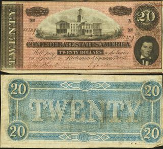 Confederate 1864 T67 Twenty Dollar Note