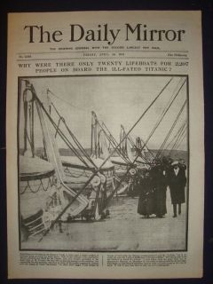 LX2 TITANIC SINKS DISASTER REPRINTED DAILY MIRROR APRIL 19 1912 