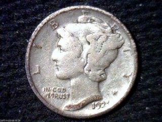 1921 P Key Date Mercury Head Dime   Sharp Original Toning F/VF Coin 