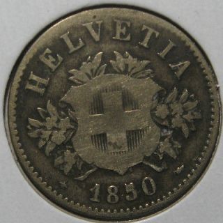 1850 BB SWISS SWITZERLAND HELVETIA 20 RAPPEN CIRCULATED COIN KM# 7