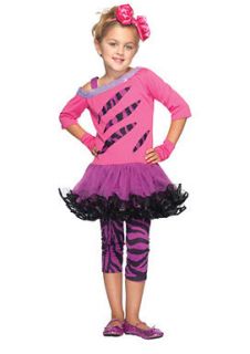 Girls 80s Rockstar Child Diva Pink Halloween Costume