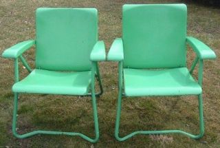 Vintage Pair Folding Chairs Metal Mid Century Lawn/Patio/Por​ch