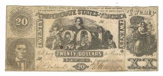 1861 Twenty Dollars $20 Note Confederate States Of America Currency