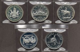 Canada Silver Dollar Lot 5 Different 1971 1972 1973 1974 1975