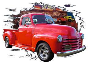 1953 Red Chevy Pickup Truck Custom Hot Rod Diner T Shirt 53,54, Muscle 
