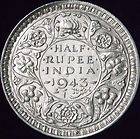 1943 (b) Dot AU+ India Silver 1/2 (Half) Rupee   KM# 552   Free 