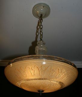 Antique vintage glass art deco light fixture ceiling chandelier tan