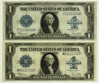 Lot of 2   1923 One Dollar $1 Bill Silver Certificate Blue Seal Large 