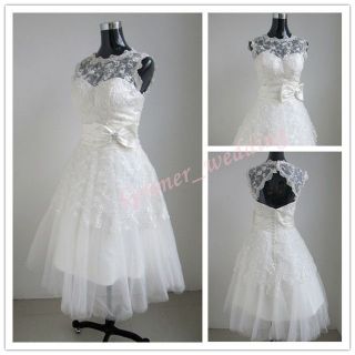 CUSTOM Made NEW Wedding Dress Tea length Bridal Gown Graceful Lace 