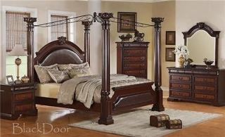 NEO RENAISSANCE KING CANOPY BED, 2 NIGHT STANDS, DRESSER & MIRROR NEW