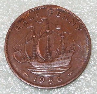 1956 U.K. GREAT BRITAIN 1/2 PENNY HALF Cent copper COIN