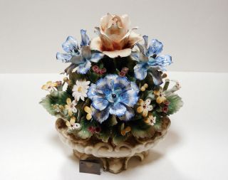 Vintage 15 Tall Capodimonte Porcelain Flowers Basket Bouquet 