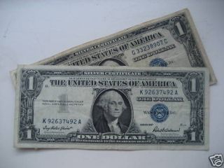 Set of 2 silver certificates Blue seals 1957 and 1935