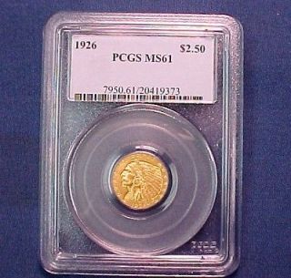 MS61 PCGS 1926 QUARTER EAGLE $2 1/2 DOLLAR US GOLD COIN