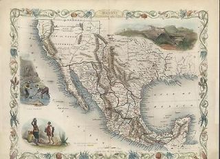 Mexico California Texas Gold region c. 1851 decorative antique Tallis 