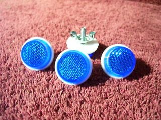 BLUE WHITE SAFETY REFLECTORS AUTO BICYCLE LICENCE PLATE TAG BOLTS 