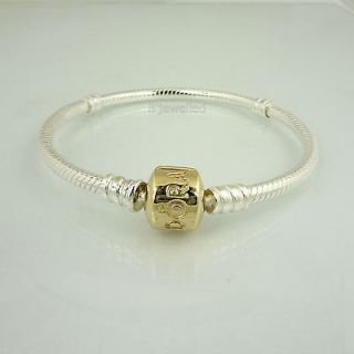 Authentic Pandora .925 ALE Silver 7.1 Bracelet w 14K Gold Pandora 