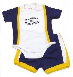LSU Tigers 2 Pc Onesie Creeper Shorts Outfit   18 Months