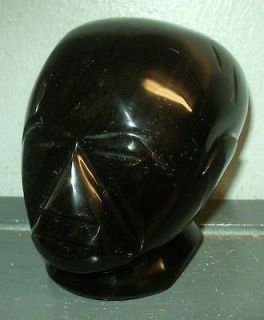   OBSIDIAN CARVED STONE ART SCULPTURE AZTEC IDOL BUST MEXICO SKULL