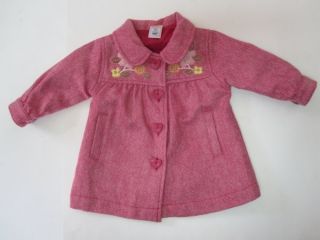   Navy Infant Baby Girl Pink Wool Blend Floral Peacoat Jacket 3 6 months