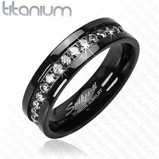   solid titanium ring with Black and CZ Stone wedding band Couple Ring