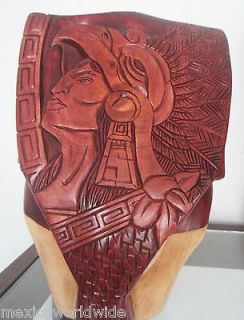   HEAD HAND CARVED WOOD EAGLE WARRIOR AZTEC MAYAN ART MEXICAN HUGE WOW