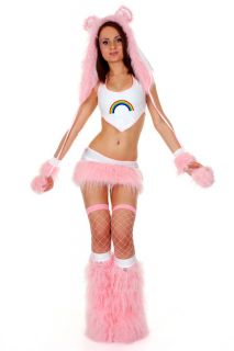 Care Bear PLUR Bear Fancy Dress Costume Baby Pink Fantasy Ravewear 