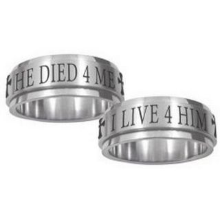   Steel He Died 4 Me I live 4 Him Rotating Spinner Band Ring High Polish