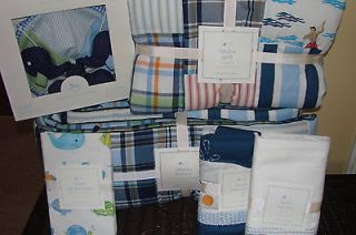 NEW 6P Pottery Barn Kids LAHAINA WHALE BOY CRIB QUILT BUMPER MOBILE 