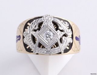 Vintage Genuine .20ct Blue Lodge Masonic Band   14k Gold Masons Ring 
