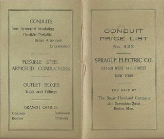 Vintage Price List Booklet of Interior Conduits Manuf by Sprague 