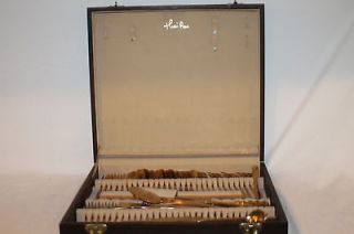  Pan Brass Flatware Silverware Forks Knives Spoons Set in Box 76 Pieces