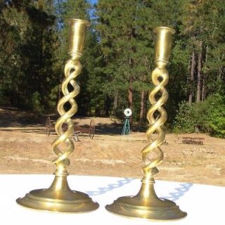 Pair 12 Open Barley Twist Candlesticks Solid Brass Excellent and 