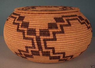 Miwok Paiute Coiled Basket with Lid circa 1920s, NR